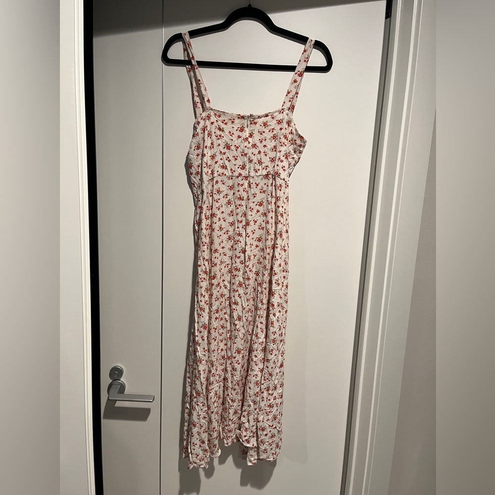 Reformation Cream Midi Dress with Red Floral Print - Picture 4 of 7